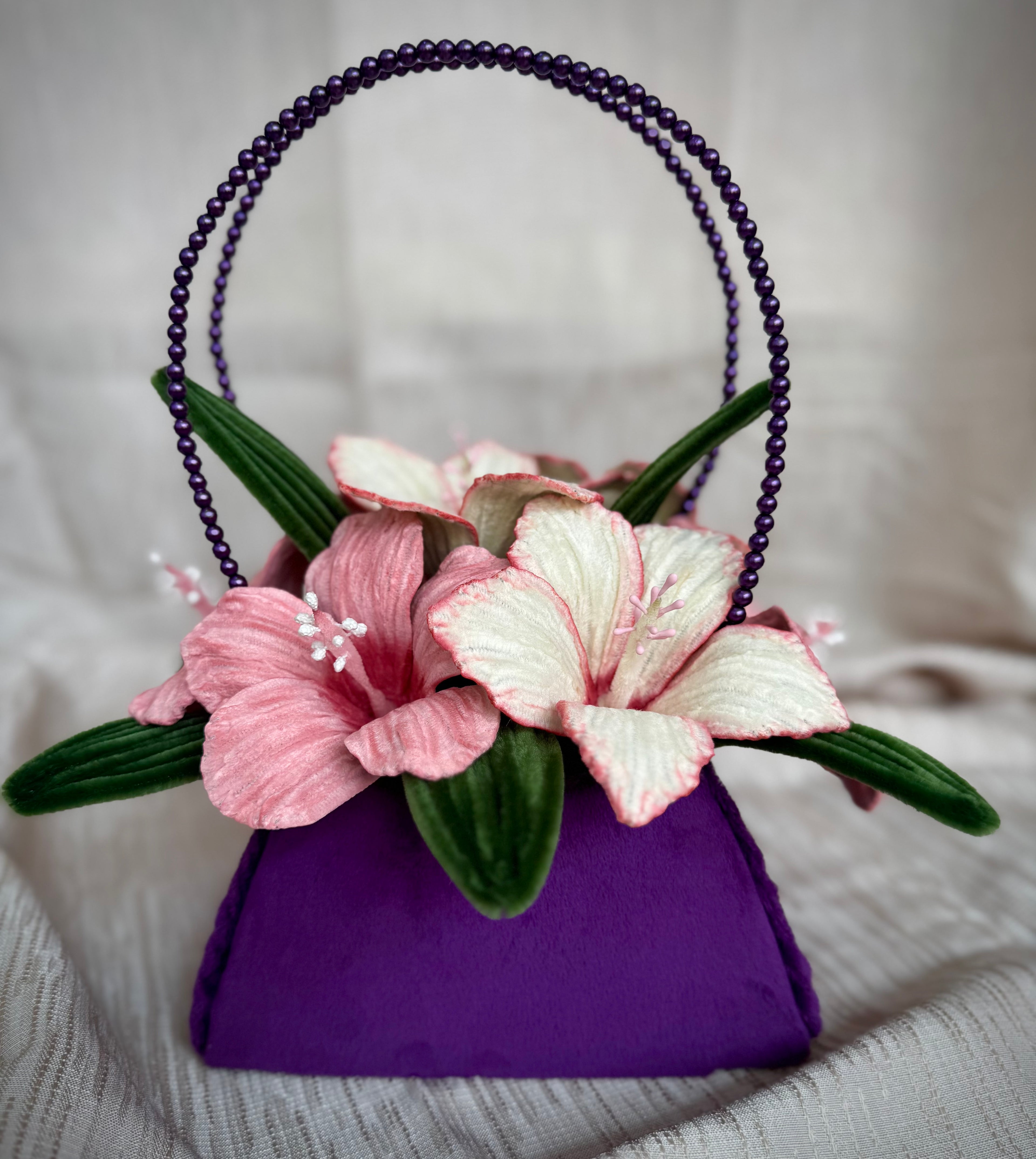 Poșetă florală cu hibiscus roz/alb