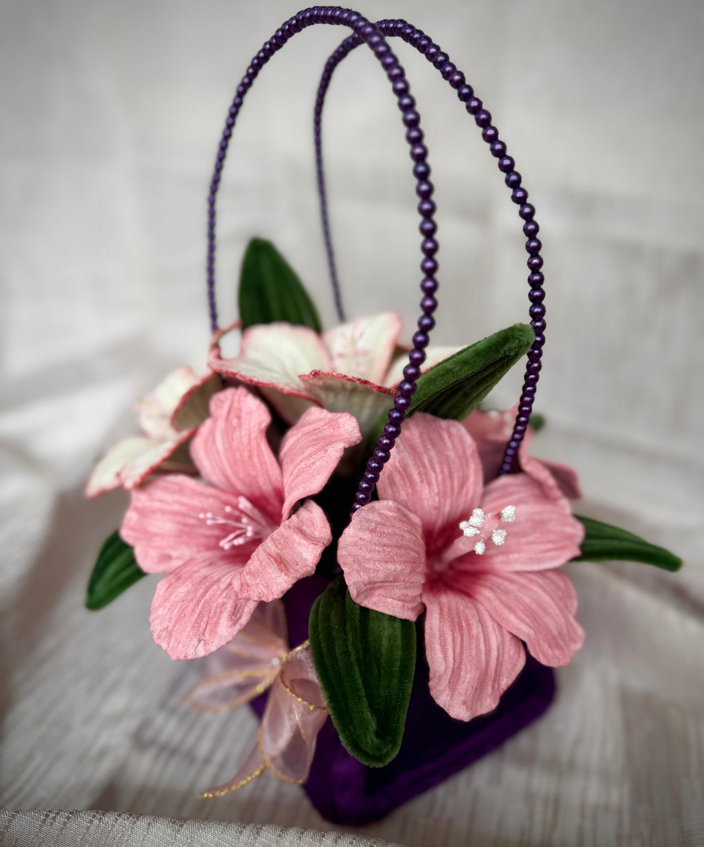 Poșetă florală cu hibiscus roz/alb