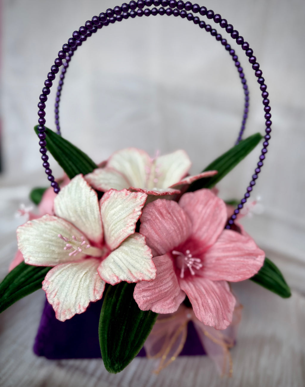 Poșetă florală cu hibiscus roz/alb