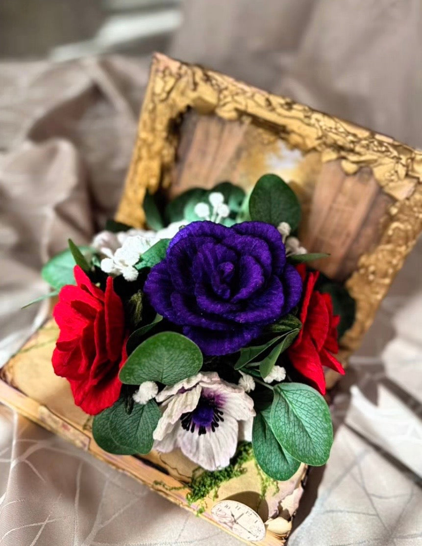 Carte florală decorativă cu trandafiri și anemone